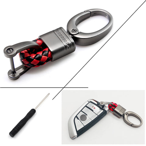 Blue/ Black/ Pink/ Red/ Black Red/ Black White/ Black Yellow Braided Leather Gun Metal Wrist Key Chian Ring Car Keychain Universal Fit