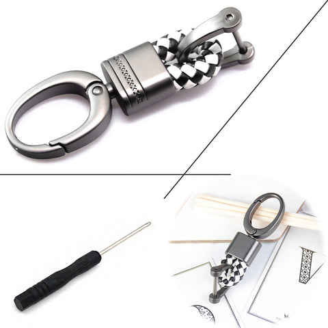 Blue/ Black/ Pink/ Red/ Black Red/ Black White/ Black Yellow Braided Leather Gun Metal Wrist Key Chian Ring Car Keychain Universal Fit