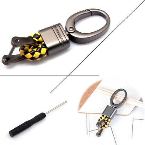 Blue/ Black/ Pink/ Red/ Black Red/ Black White/ Black Yellow Braided Leather Gun Metal Wrist Key Chian Ring Car Keychain Universal Fit
