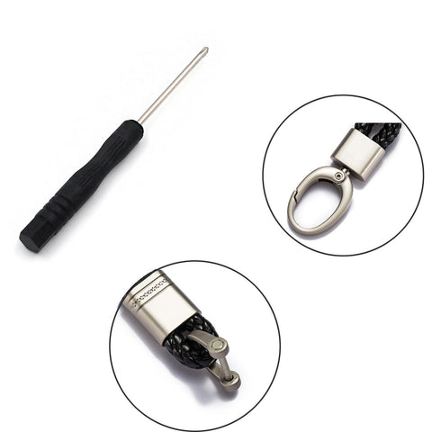 Blue/ Black/ Pink/ Red/ Black Red/ Black White/ Black Yellow Braided Leather Gun Metal Wrist Key Chian Ring Car Keychain Universal Fit