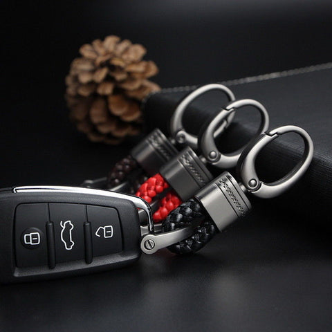 Blue/ Black/ Pink/ Red/ Black Red/ Black White/ Black Yellow Braided Leather Gun Metal Wrist Key Chian Ring Car Keychain Universal Fit