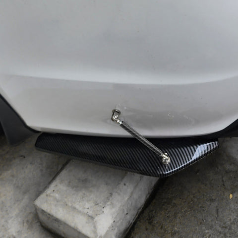 JDM Universal Rear Bumper Canard Diffuser Splitter Valence Spoiler Fin Lip Trim, Carbon Fiber Pattern with Adjustable 6"-9" Support Rod -Black Carbon