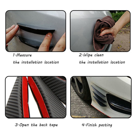 4pcs Carbon Fiber Pattern Trim Bumper Fins Diffuser Canards Splitters Kits(Grey/Black)