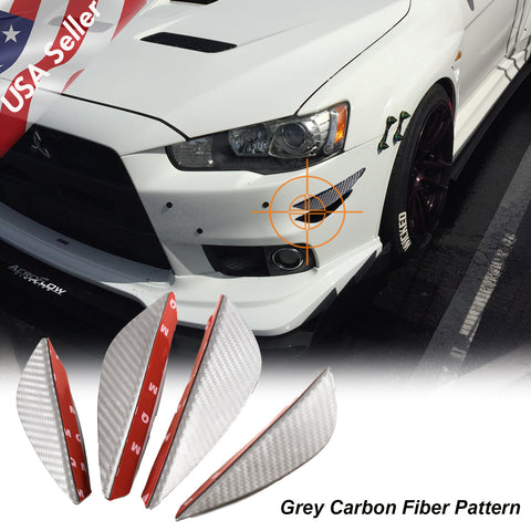 4pcs Carbon Fiber Pattern Trim Bumper Fins Diffuser Canards Splitters Kits(Grey/Black)
