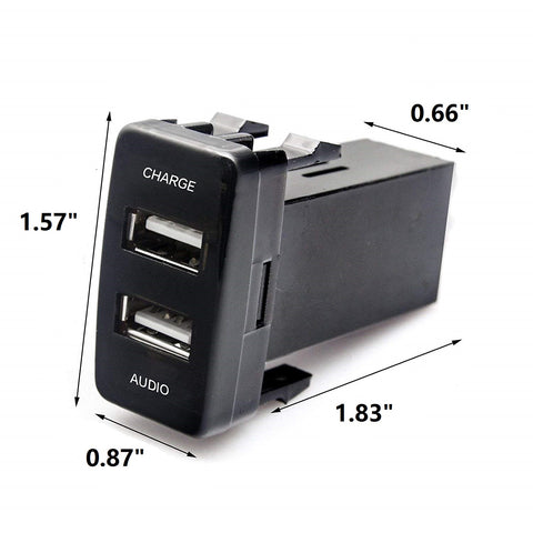 Dual USB Car Charger Socket with Audio Input Port for Toyota FJ Cruiser Highlander Tacoma 4Runner Camry RAV4 Tundra - High Speed USB Charging for iPhone iPad Samsung Digital Camera
