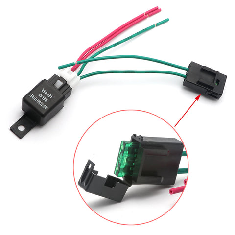 12V 30A 4-pin SPDT Relay w/Base, Fuse Box and Wiring Pigtails, Compatible with All Cars Trucks SUV Off-Road Vehicles