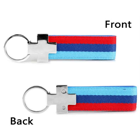 1x Flag Stripe Nylon Band w/ Inner Leather Key Fob Chain Keychain Ring For Audi BMW Mercedes Porsche etc Germany/M-colored/Italian Flag