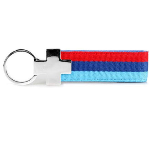 1x Flag Stripe Nylon Band w/ Inner Leather Key Fob Chain Keychain Ring For Audi BMW Mercedes Porsche etc Germany/M-colored/Italian Flag