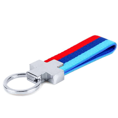 1x Flag Stripe Nylon Band w/ Inner Leather Key Fob Chain Keychain Ring For Audi BMW Mercedes Porsche etc Germany/M-colored/Italian Flag