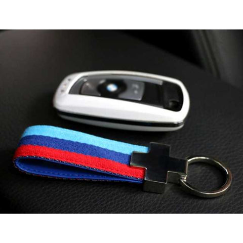 1x Flag Stripe Nylon Band w/ Inner Leather Key Fob Chain Keychain Ring For Audi BMW Mercedes Porsche etc Germany/M-colored/Italian Flag