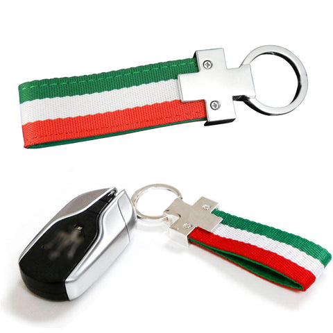 1x Flag Stripe Nylon Band w/ Inner Leather Key Fob Chain Keychain Ring For Audi BMW Mercedes Porsche etc Germany/M-colored/Italian Flag