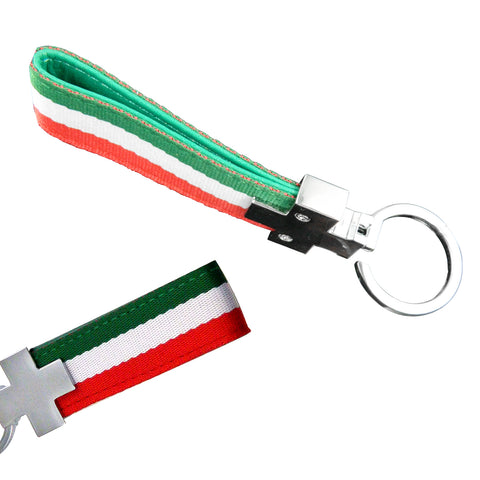 1x Flag Stripe Nylon Band w/ Inner Leather Key Fob Chain Keychain Ring For Audi BMW Mercedes Porsche etc Germany/M-colored/Italian Flag