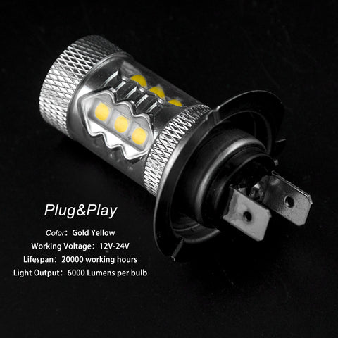 H7 Gold Yellow 80W Projector Lens CREE LED Bulbs for Hyundai Daytime Running Light