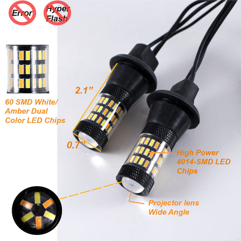 2x 7440 Dual Color Switchback White Amber LED Kit for DRL Turn Signal Lights NEW