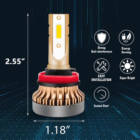 2PCS H8 H9 H11 LED Fog Driving Light Bulb with Super Bright COB LED Chips Replace for Daytime Running Light DRL Fog Light Lamp Bulbs, 3000K Golden Yellow
