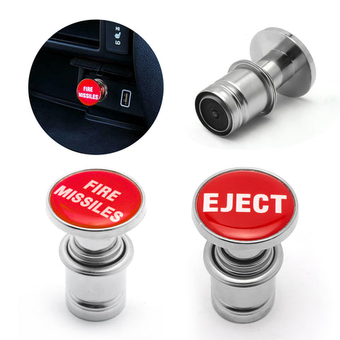 Auto Trim EJECT + FIRE MISSILES Glossy Red Cigarette Lighter Plug Cover Buttons