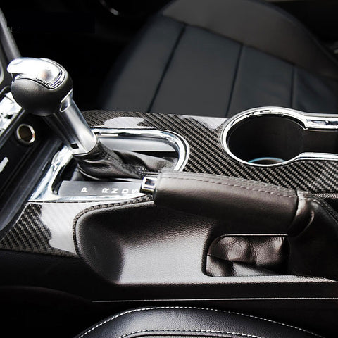 Carbon Fiber Center Console Gear Shift Box Water Cup Holder Panel Frame Decal Cover Trim for Ford Mustang Sixth Generation 2015 2016 2017 2018 2019