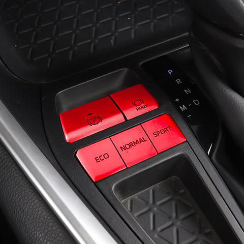Red Gear P Gear Brake Hold Accessories Function Button Frame Interior Trims 5 Pieces For Toyota RAV4 2019-2024