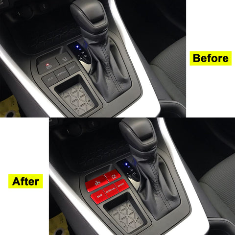 Red Gear P Gear Brake Hold Accessories Function Button Frame Interior Trims 5 Pieces For Toyota RAV4 2019-2024