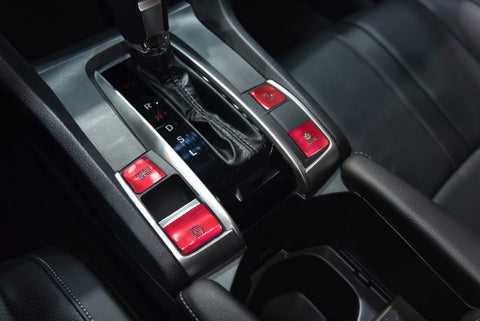 Red Gear Accessories P Gear Brake Hold Function Button Frame Cover Trims For Honda Civic 2018 2019