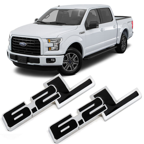 2X Black White \ Black \ Red \ Black Red 6.2L Side Door/Fender Chrome Alloy Metal Badge Emblems For Ford F-150 F-250 F-350 F-450 Raptor Trucks
