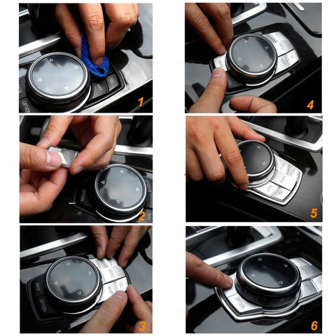 iDrive Interior Multi-Media Control Button Cover 7-Button Trims Stickers Aluminum Alloy Wire Drawing Decoration for BMW 2 3 4 5 6 X1 X3 X4 X5 X6 i3 Z4 M Series