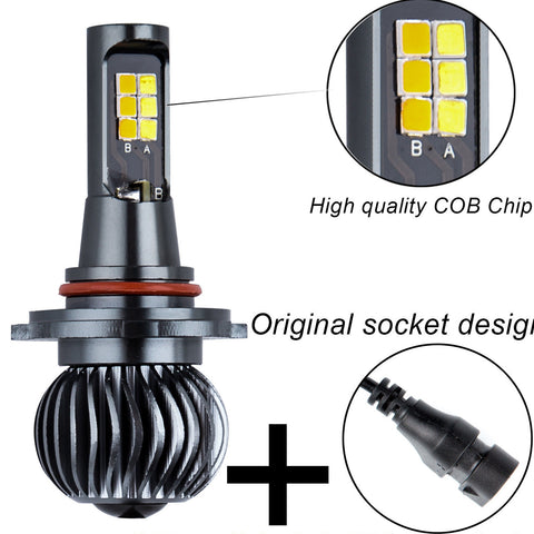 2PCS 9005 9006 Dual Color White \ Amber COB LED Fog Light Daytime Running Light