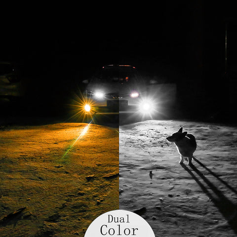 2PCS 9005 9006 Dual Color White \ Amber COB LED Fog Light Daytime Running Light