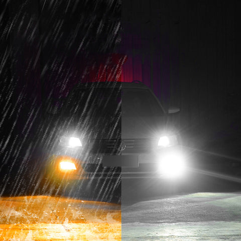 2PCS 9005 9006 Dual Color White \ Amber COB LED Fog Light Daytime Running Light