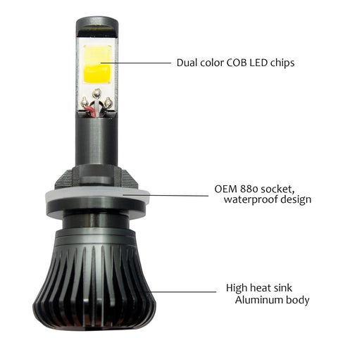 880 881 Dual Color 6000K White 3500K Yellow Switch COB LED Bulbs Fog Light Lamps