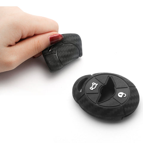 Carbon Fiber Pattern Silicone Key Fob Case Cover Protector for Mini Cooper MK1 R50 R52 R53 3-button Key