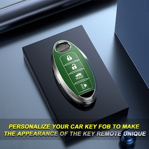 Smart Key Fob Cover Case Holder Soft TPU Full Cover Protection For Nissan Altima Maxima Murano Sentra Versa Pathfinder Armada 4 Button Keyless Entry Remote, Green