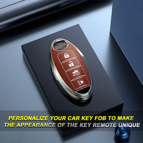 Smart Key Fob Cover Case Holder Soft TPU Full Cover Protection For Nissan Altima Maxima Murano Sentra Versa Pathfinder Armada 4 Button Keyless Entry Remote, Brown