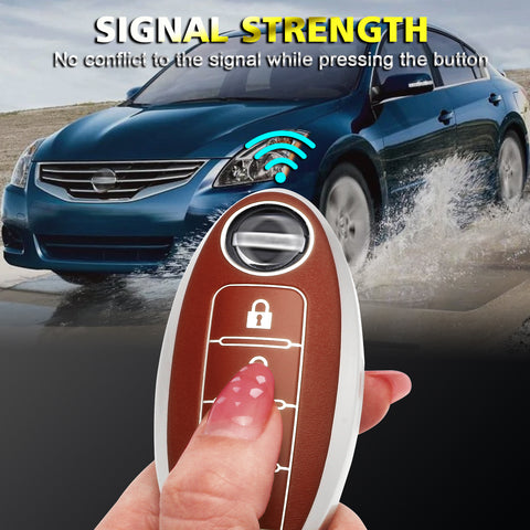 Smart Key Fob Cover Case Holder Soft TPU Full Cover Protection For Nissan Altima Maxima Murano Sentra Versa Pathfinder Armada 4 Button Keyless Entry Remote, Brown