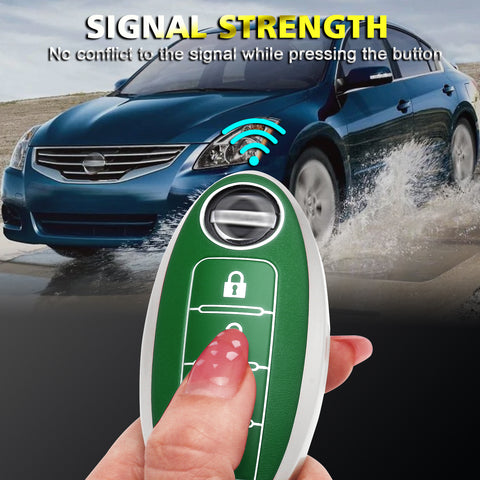 Smart Key Fob Cover Case Holder Soft TPU Full Cover Protection For Nissan Altima Maxima Murano Sentra Versa Pathfinder Armada 4 Button Keyless Entry Remote, Green