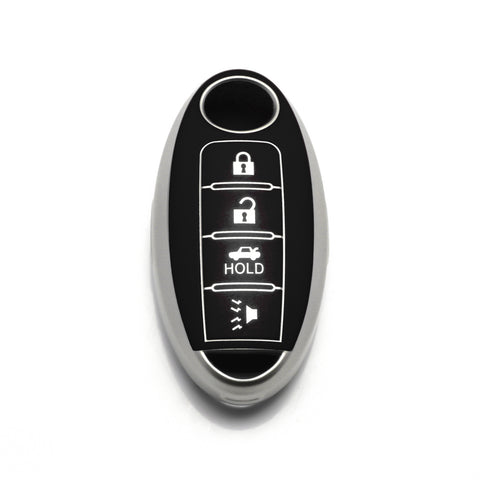 Smart Key Fob Cover Case Holder Soft TPU Full Cover Protection For Nissan Altima Maxima Murano Sentra Versa Pathfinder Armada 4 Button Keyless Entry Remote, Black