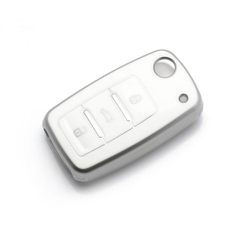 Key Fob Cover for VW Volkswagen Golf GTI Passat Beetle Tiguan Polo EOS Jetta MK1-MK6 3 Buttons,Soft TPU Full Protection Key Shell Case Smart Remote Entry,White