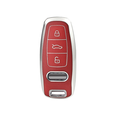 Red Soft TPU Leather Anti-dust Full Seal Remote Key Fob Cover For Audi A6L A7 A8