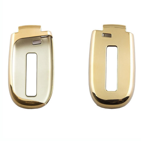 1x Glossy Gold TPU Smart Key Remote Keyless FOB Shell Case W/ Braided Keychain For Jeep Dodge Chrysler