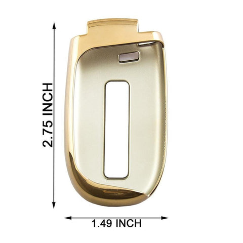 1x Glossy Gold TPU Smart Key Remote Keyless FOB Shell Case W/ Braided Keychain For Jeep Dodge Chrysler