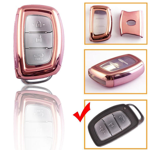 Full Cover Sport Black \ Silver \ Blue \ Red \ Gold \ Rose Gold TPU Key Fob Case For Hyundai Accent Santa Fe Elantra Tucson