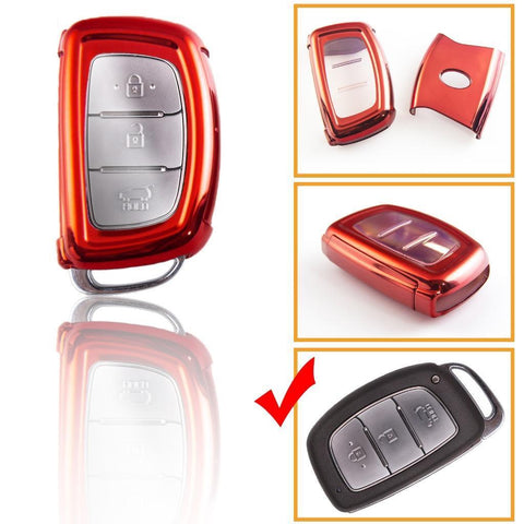 Full Cover Sport Black \ Silver \ Blue \ Red \ Gold \ Rose Gold TPU Key Fob Case For Hyundai Accent Santa Fe Elantra Tucson