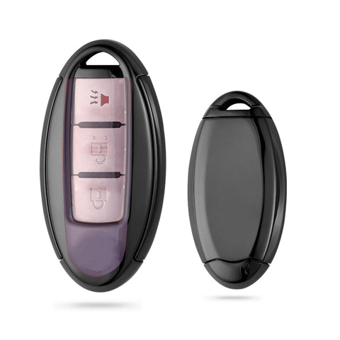 Xotic Tech Black TPU Key Fob Shell Full Cover Case w/ Black Keychain, Compatible with Nissan J10 J11 Note Micra X-Trail T31 T32 Kicks Tiida Infiniti QX80 QX70 QX50 Q50 Q60 Smart Keyless Entry Key