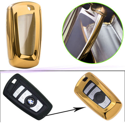 Glossy Rose Gold TPU Hard ABS Full Sealed Keyshell Cover Protect Buttons Fit BMW 1 3 5 7 Series X3 X5