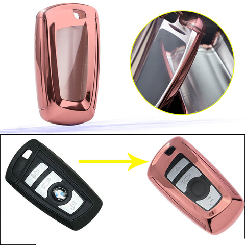 Glossy Rose Gold TPU Hard ABS Full Sealed Keyshell Cover Protect Buttons Fit BMW 1 3 5 7 Series X3 X5