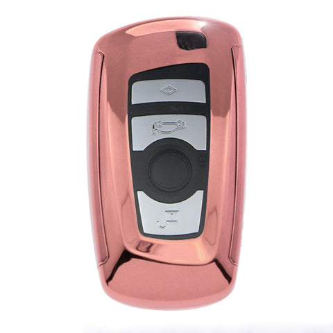 Glossy Rose Gold TPU Hard ABS Full Sealed Keyshell Cover Protect Buttons Fit BMW 1 3 5 7 Series X3 X5