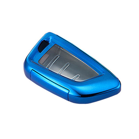 Blue TPU Remote Smart Key Fob Shell Holder w/ Keychain For BMW 2 3 5 6 7 Series