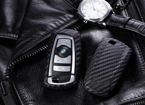 Carbon Fiber Style Soft Silicone Remote Smart Key Cover Case for BMW 1 3 4 5 6 7 X1 X3 Black