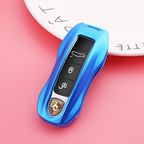 Xotic Tech Blue Aluminum Alloy Remote Key FOB Cover Case Protectors Compatible with Porsche Macan Cayenne 2018+ Panamera G2 2017+