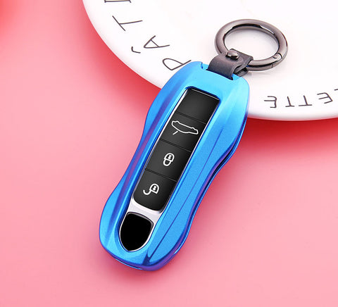 Xotic Tech Blue Aluminum Alloy Remote Key FOB Cover Case Protectors Compatible with Porsche Macan Cayenne 2018+ Panamera G2 2017+